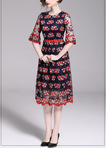 Women Embroidery Mesh Festa Vintage Dress