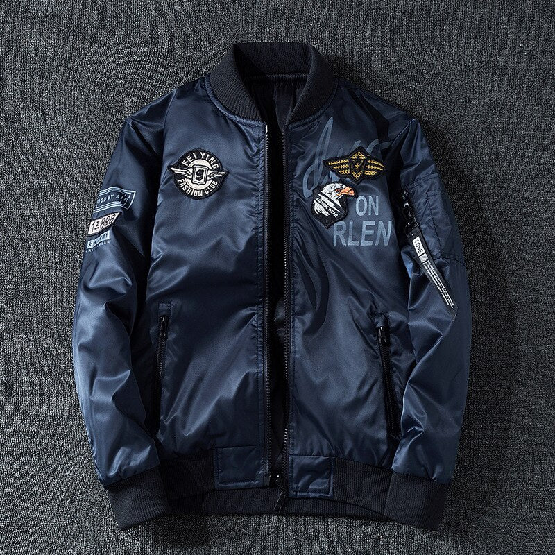 Men Embroidery Parkas Casual Bomber Jacket