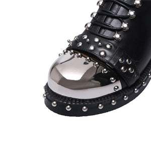 Women Punk Genuine Leather Ankle Motorcycle Boots