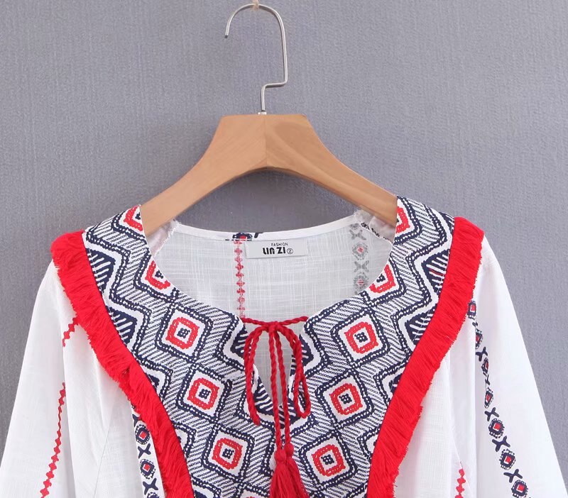 Women Floral Embroidery Bohemian Midi Dress