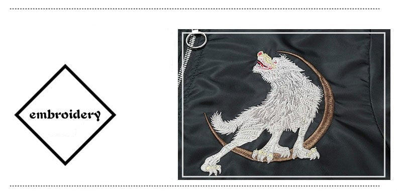 Men Embroidery Wolf Pilot Harajuku Casual Baseball Jacket