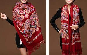 Women Floral Embroidery Shawl Pashmina Cashmere Scarf