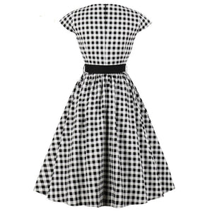 Women Retro Vintage Casual Plaid Dress