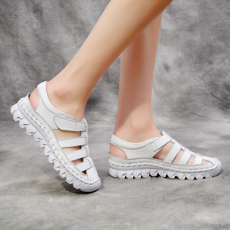 Women Genuine Leather Covered Toe Soft Casual Sandals