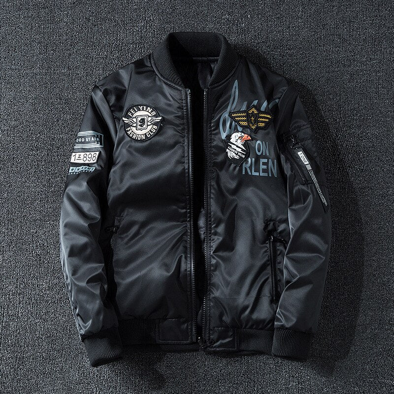 Men Embroidery Parkas Casual Bomber Jacket