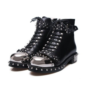 Women Punk Genuine Leather Ankle Motorcycle Boots