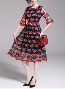 Women Embroidery Mesh Festa Vintage Dress