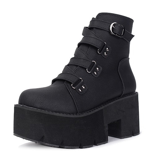 Women Ankle Rubber Sole Buckle Leather Shoes
