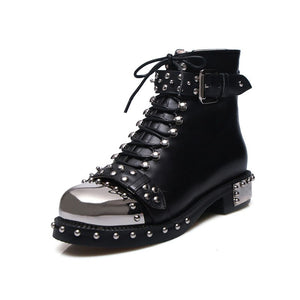 Women Punk Genuine Leather Ankle Motorcycle Boots