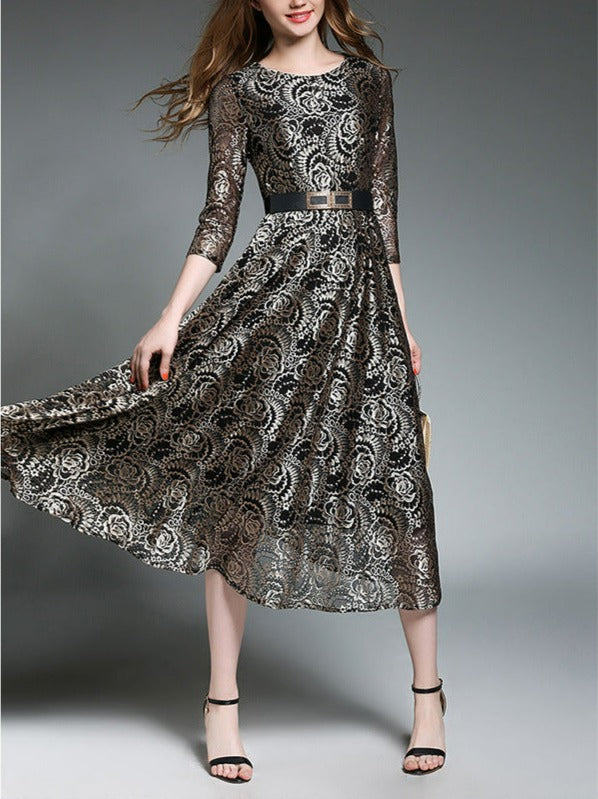 Women Vintage Lace Knitted Robe Retro Sundress