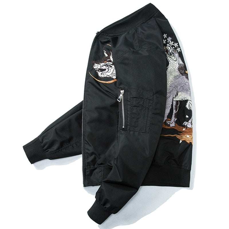 Men Embroidery Motorcycle Coat Hip Hop Baseball Jacket