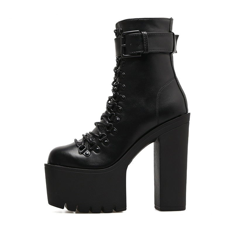 Women Leather Motorcycle Metal Buckle Ankle Boots