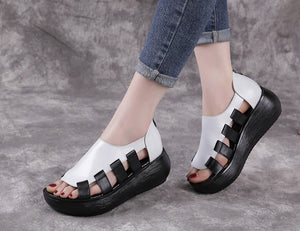 Women Genuine Leather Flat Platform Sandals