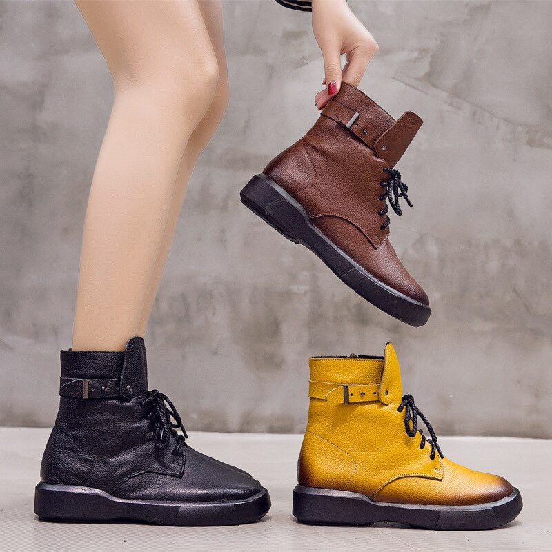 Women Genuine Leather Handmade Ankle Boots