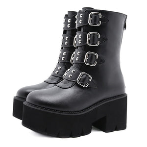 Women Gothic Punk Chunky Heels Combat Motorcycle Boots