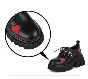 Women Chunky High Heels Heart Cute Gothic Shoes