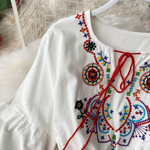 Women Embroidery Lacing Long A-line Dress