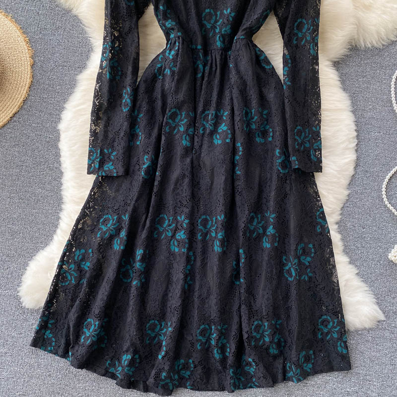 Women Vintage Lace Floral Slim Vestidos Elegant Dress