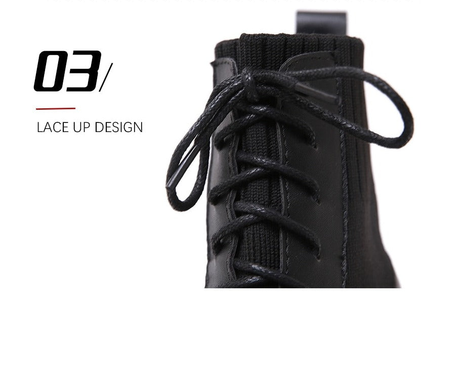 Women Chunky Combat Wedge Ankle Sock Boots