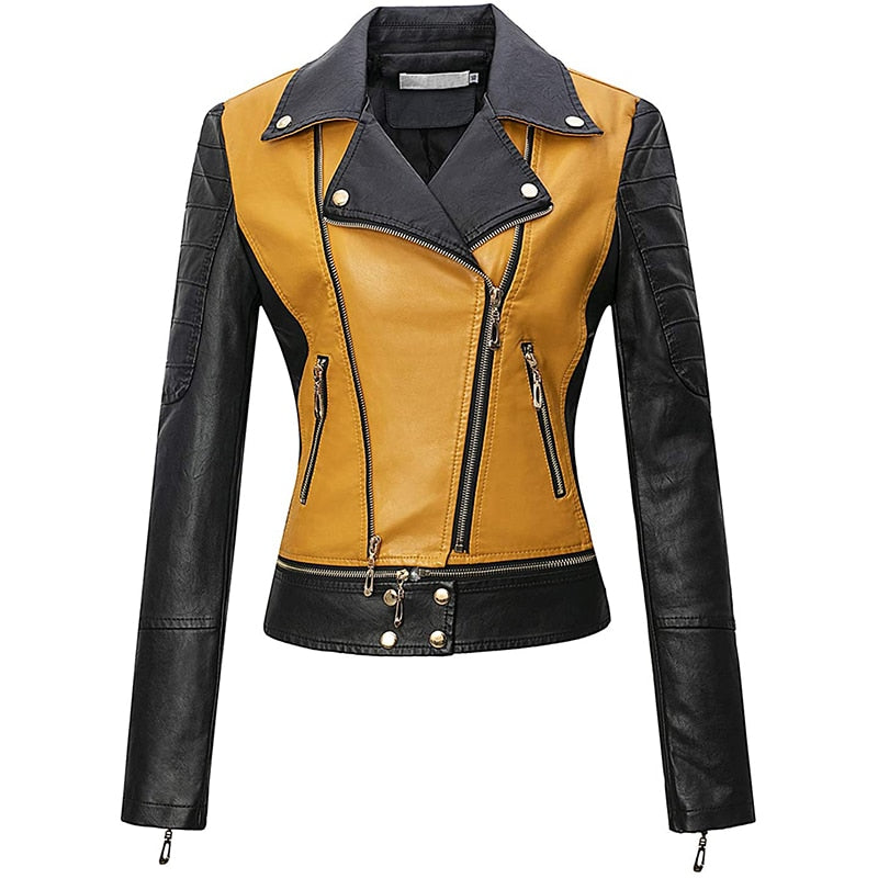 Women Retro Faux Leather Moto Biker Slim Fit Jackets