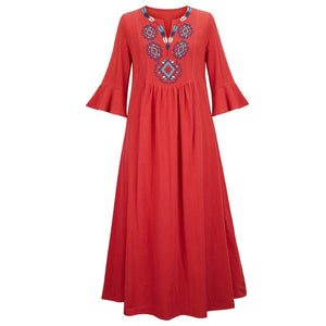 Women Bohemian Embroidered Loose Dress