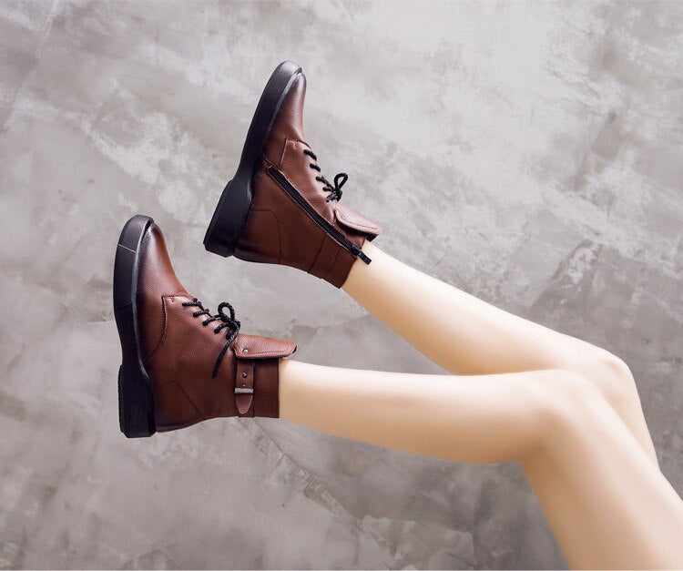 Women Genuine Leather Handmade Ankle Boots