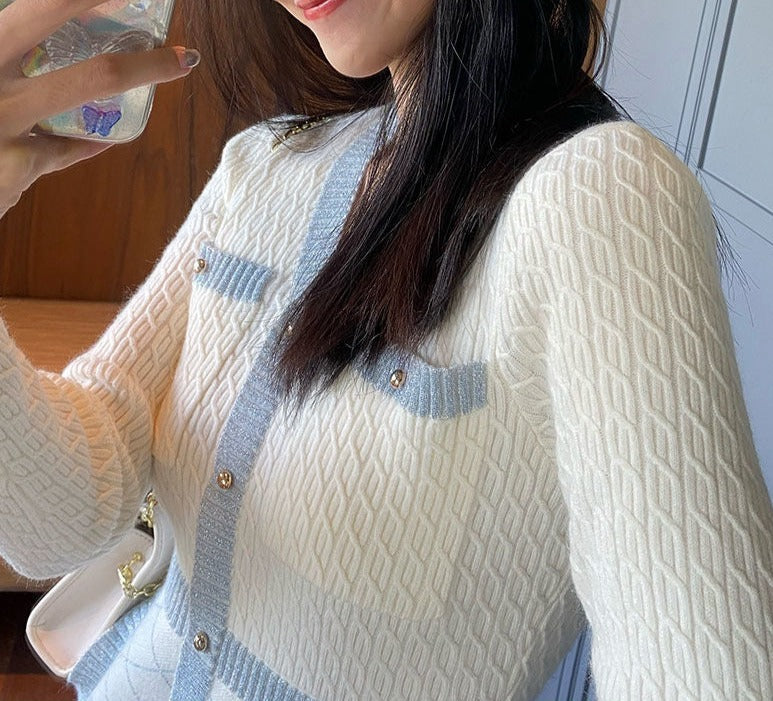 Women Knitted Long Sleeve Button Designer Mini Sweater Dress