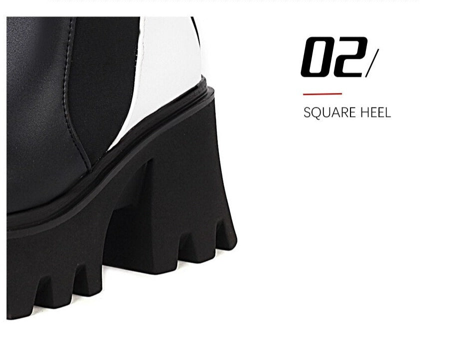 Women Cow Pattern Platform Chelsea Elastic Band Boots