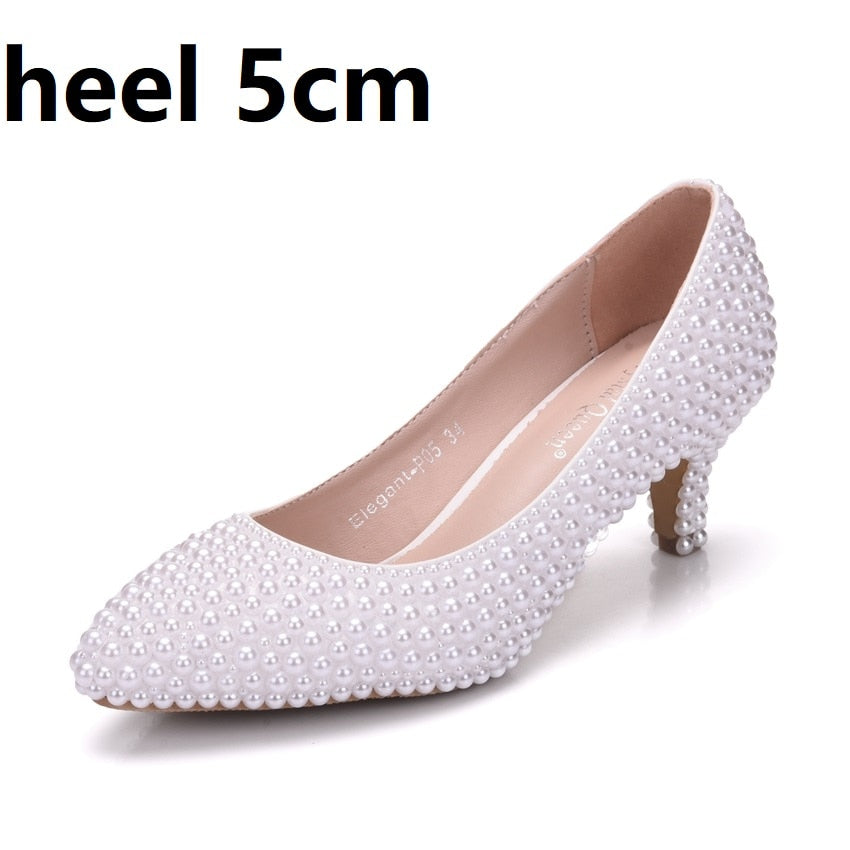 Women Pearl Handmade Wedding Shoes Bridal High Heels