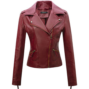Women Retro Faux Leather Moto Biker Slim Fit Jackets