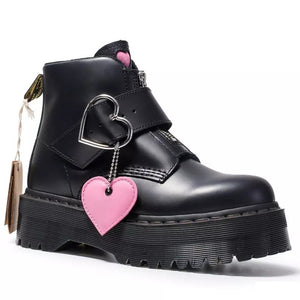 Women Heart Button Buckle Strip Ankle Martin Boots
