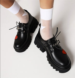Women Chunky High Heels Heart Cute Gothic Shoes