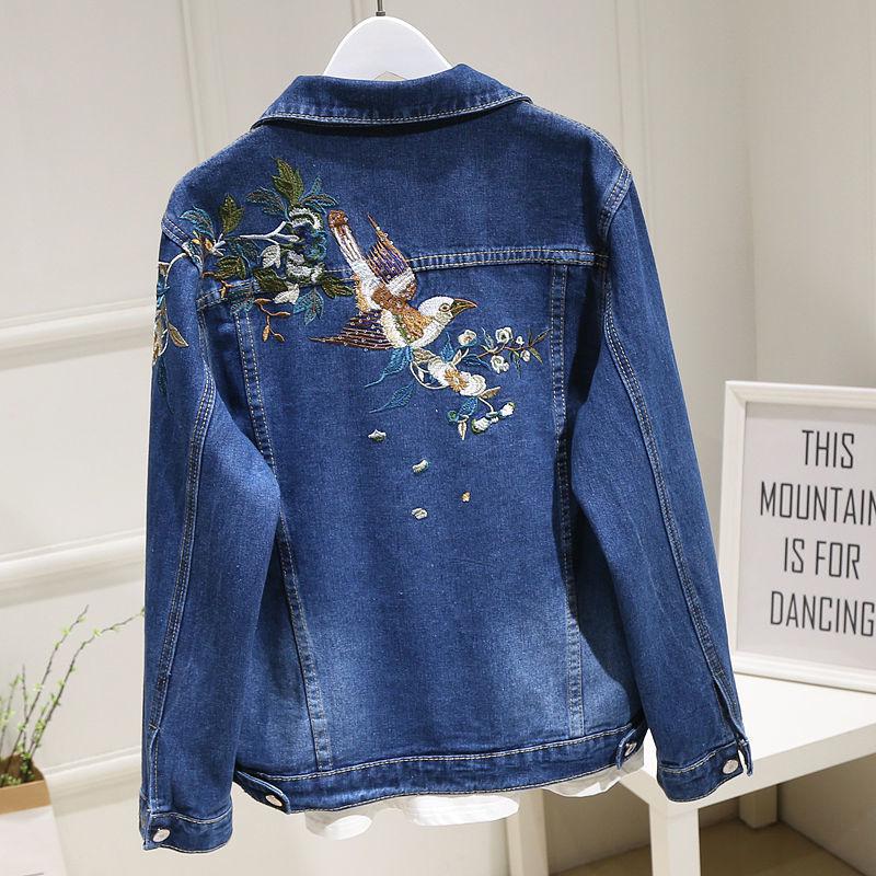 Women Embroidery Floral Vintage Denim Coat