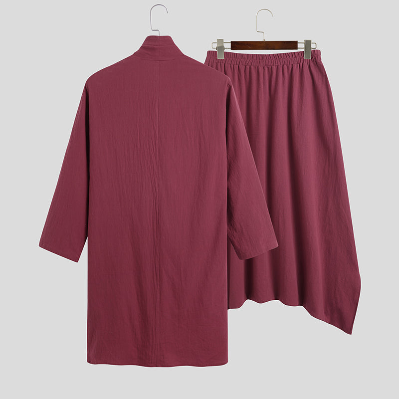 Men Turtleneck Irregular Cloak Coats Drop Crotch Pants Vintage Suits