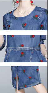 Women Embroidery Festa Runway Designer Denim Dress