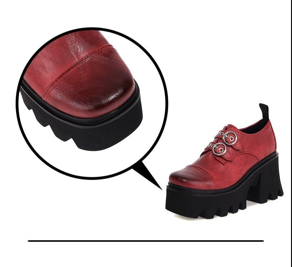Women Vintage Buckle Block Heel Pumps Goth Shoes
