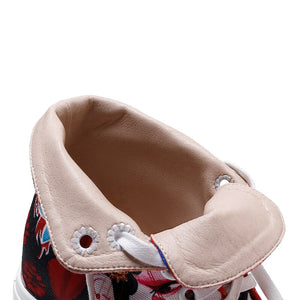 Women Peking Face Round Toe Lace Up Canvas Shoes
