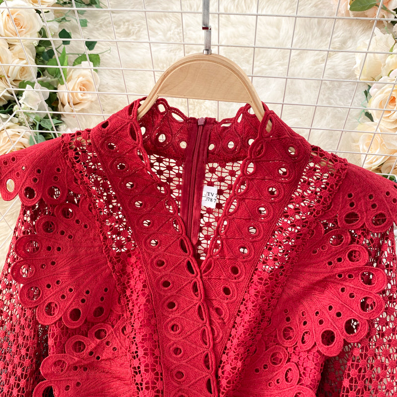 Women Lace Ruffles Elegant Slim Pencil Midi Bodycon Dress