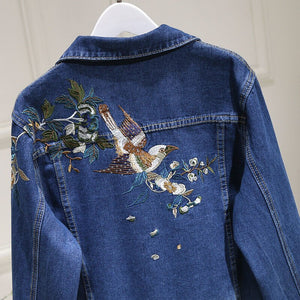 Women Embroidery Floral Vintage Denim Coat