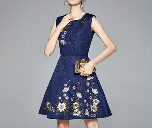 Women Embroidery Jacquard Dress Festa Vintage Floral Dress