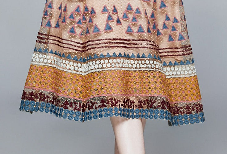 Women Embroidery Mesh Festa Long Elegant Vintage Dress