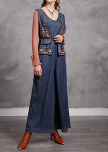 Women Embroidery Boho Denim Vintage Jumpsuit