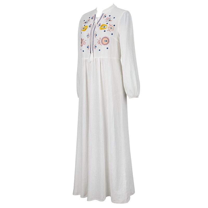 Women V-neck Embroidered Bohemian Dress
