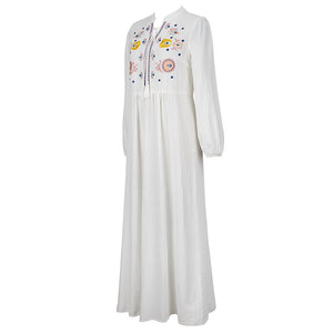 Women V-neck Embroidered Bohemian Dress