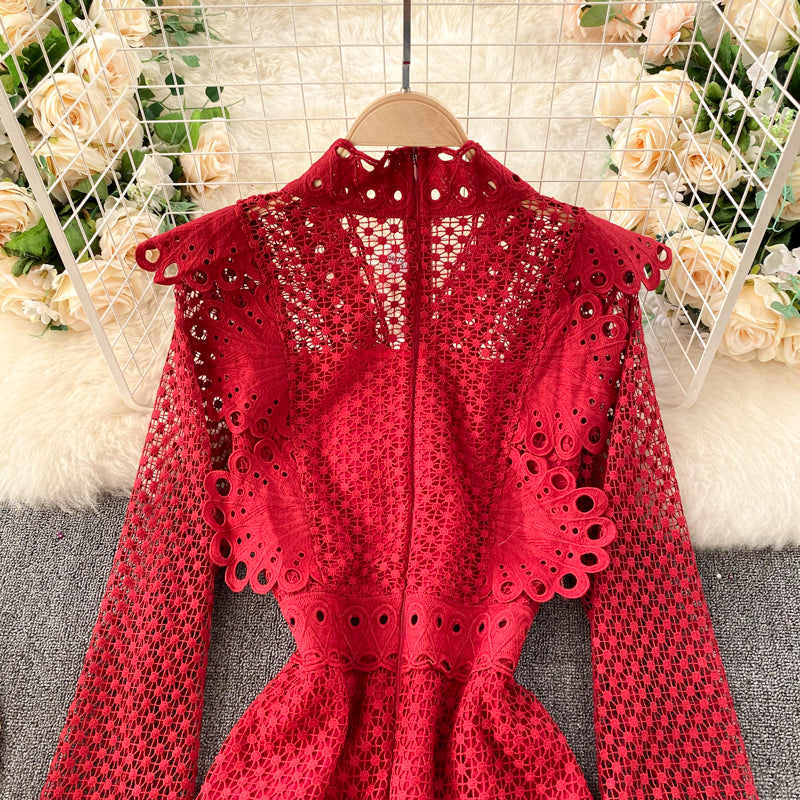Women Lace Ruffles Elegant Slim Pencil Midi Bodycon Dress