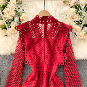 Women Lace Ruffles Elegant Slim Pencil Midi Bodycon Dress