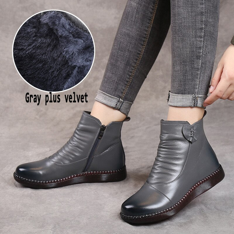 Women Genuine Leather Ankle Casual Boots