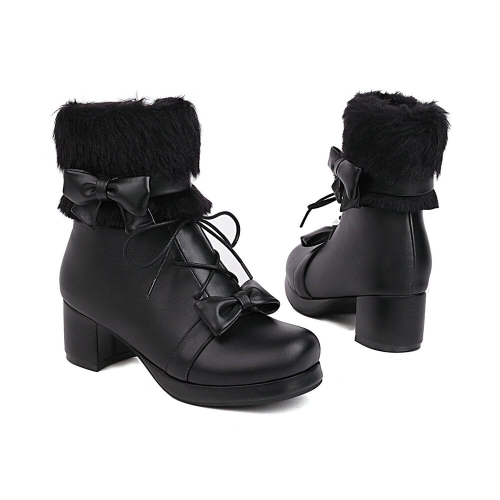 Women Fluffy Round Toe Kawaii Anime Cosplay Japanese Lolita Boots
