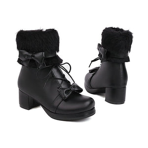 Women Fluffy Round Toe Kawaii Anime Cosplay Japanese Lolita Boots