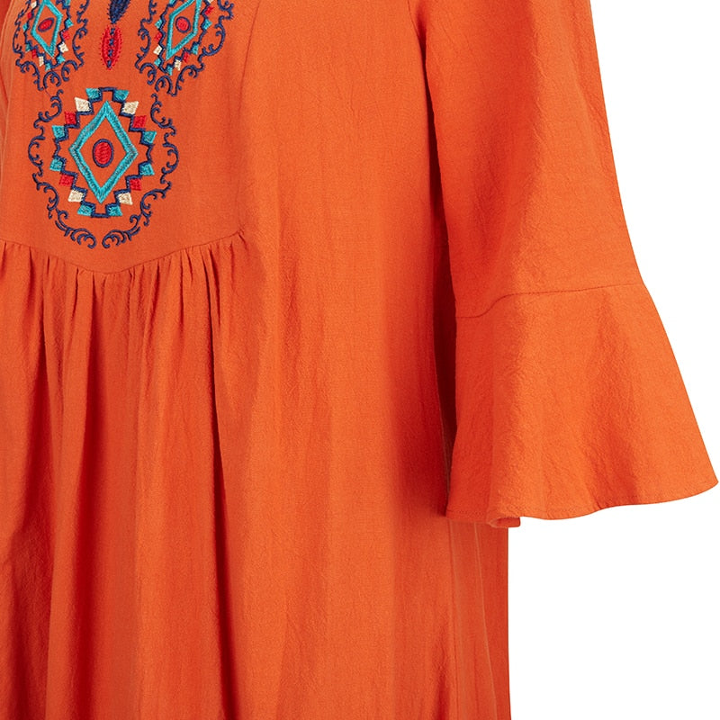 Women Bohemian Embroidered Loose Dress